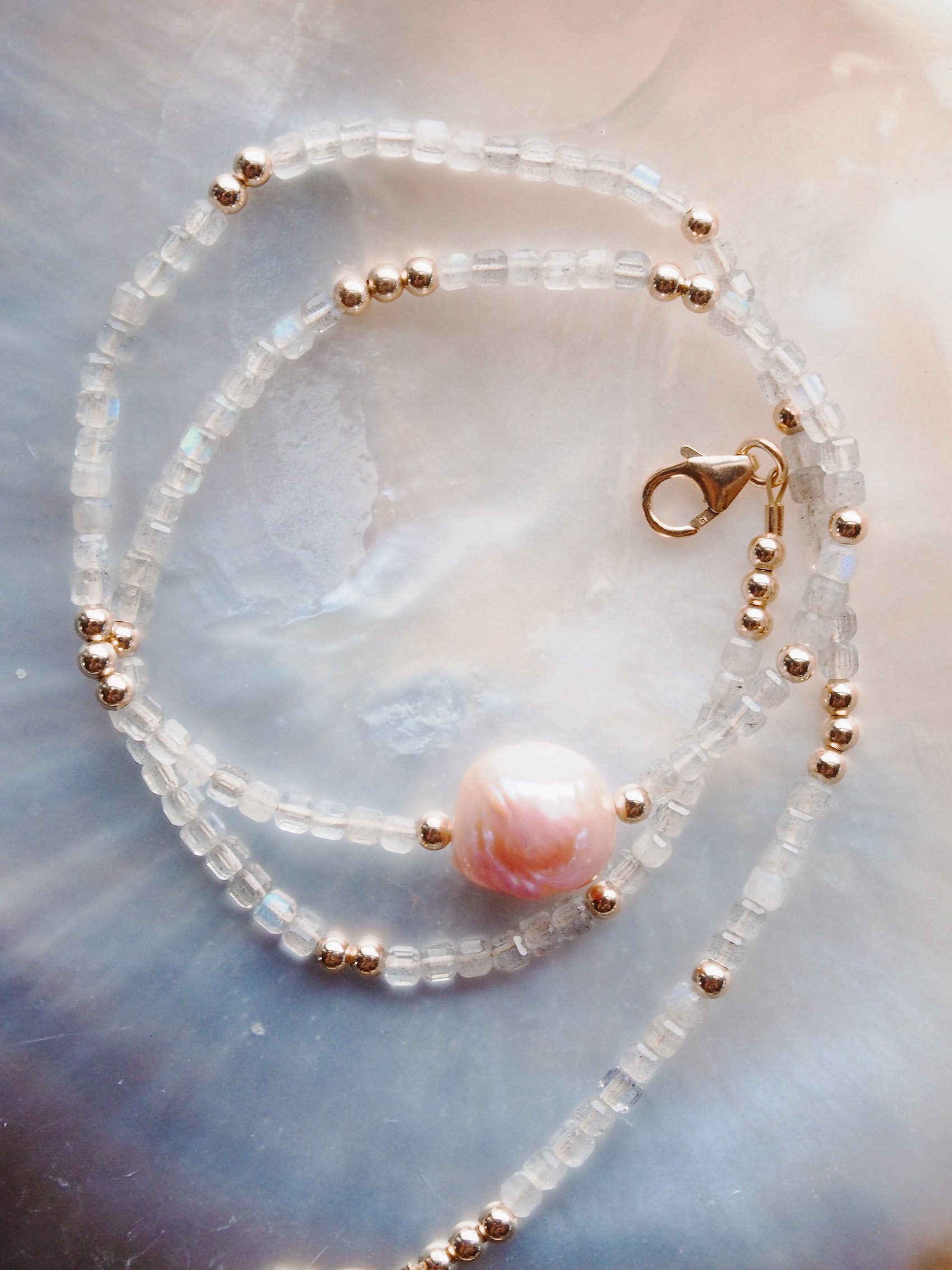 Pink Pearl and Gemstone Necklace - Gold Akala
