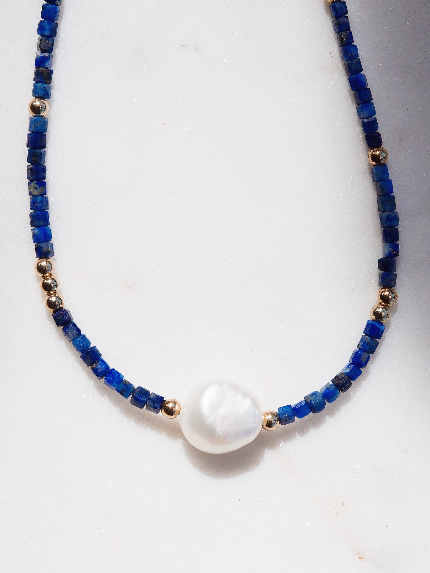 White Pearl and Gemstone Necklace - Gold Haukea