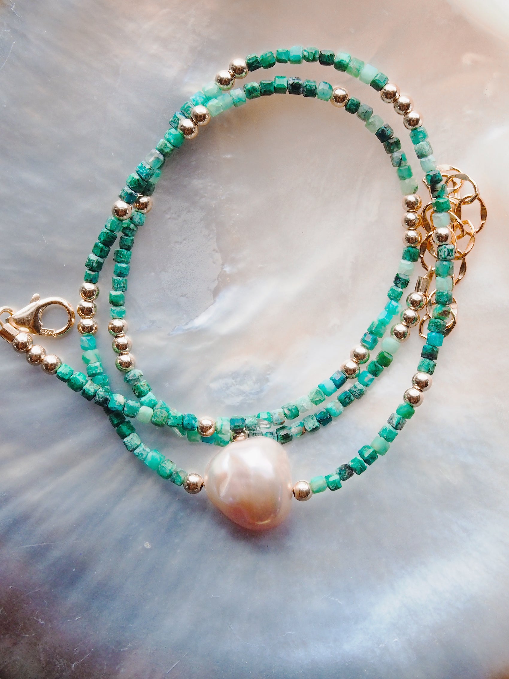 Pink Pearl and Gemstone Necklace - Gold Akala