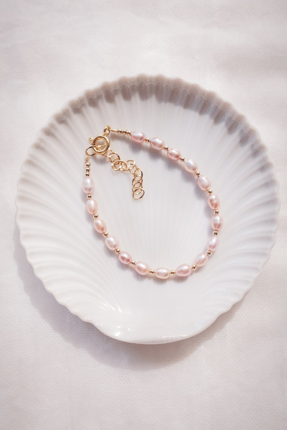 Pink Rice Pearl & Gold Bead Adjustable Bracelet - Gold Liko