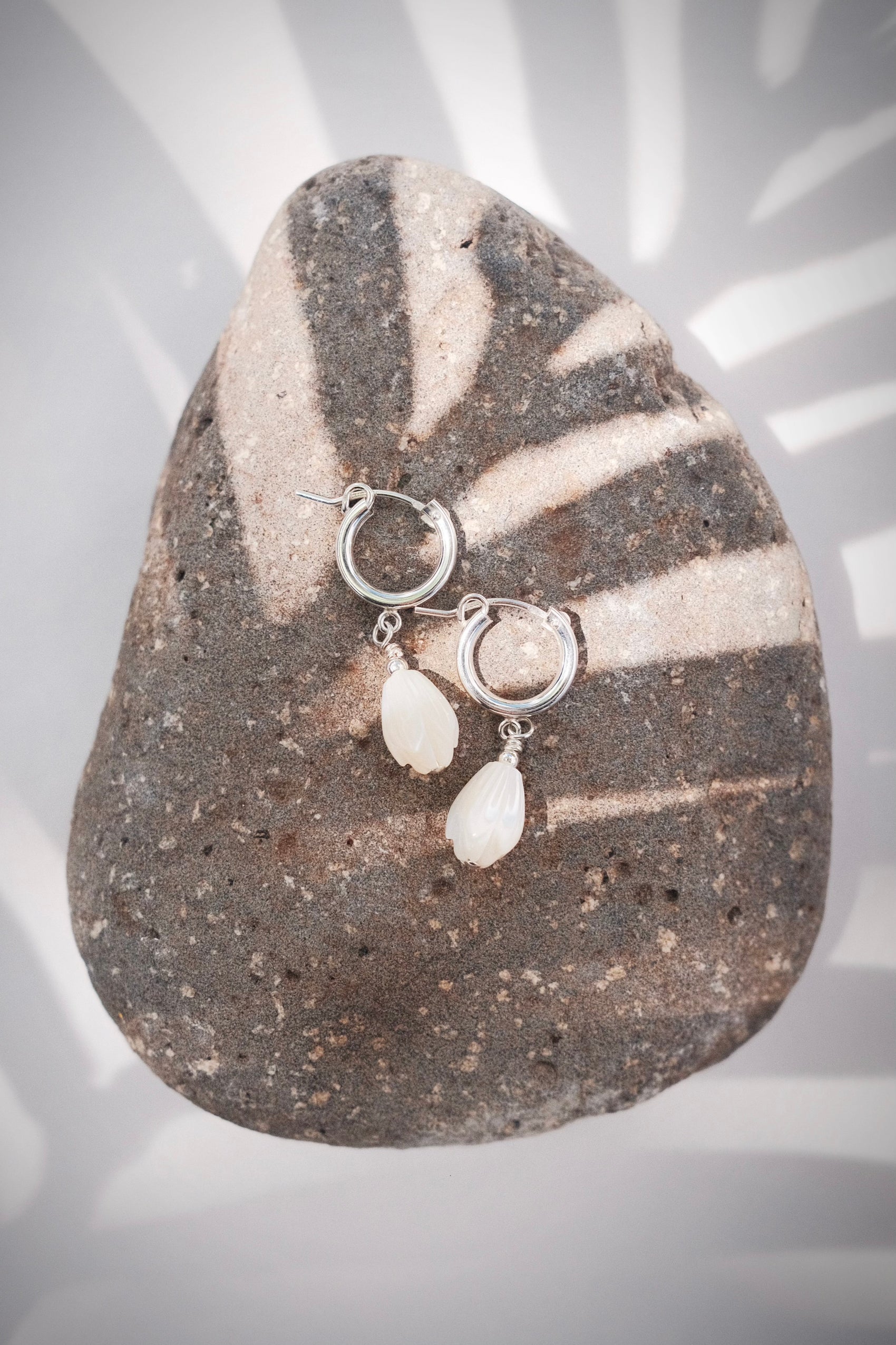 Sterling Silver Latch Pikake Hoop Earrings - Healani