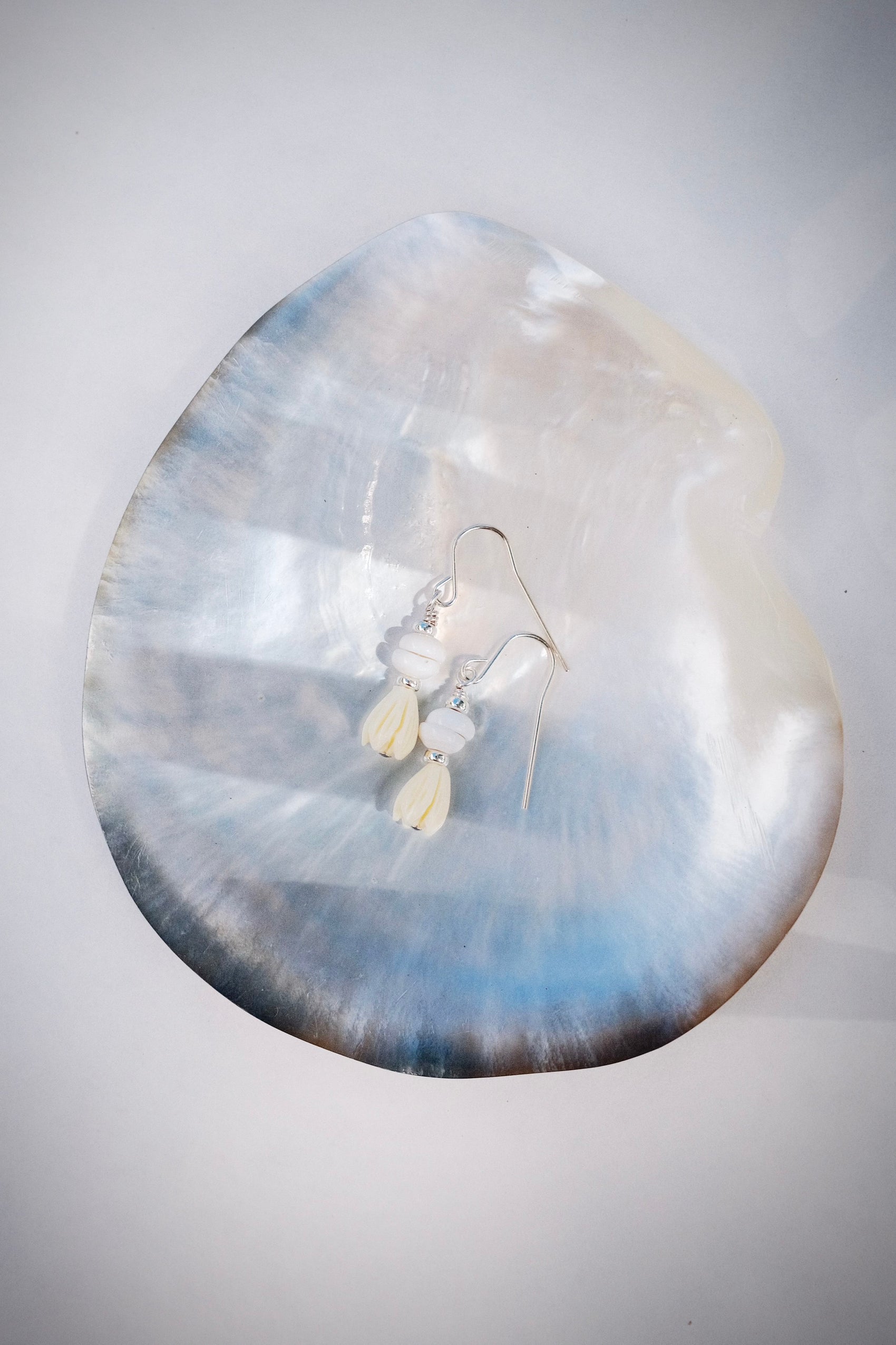Silver Pikake Puka Drop Earrings - Kēhau