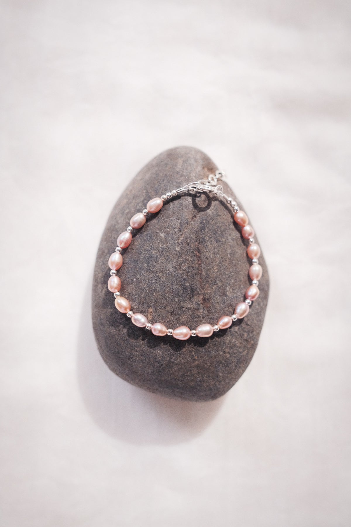 Pink Rice Pearl & Silver Bead Adjustable Bracelet - Silver Liko