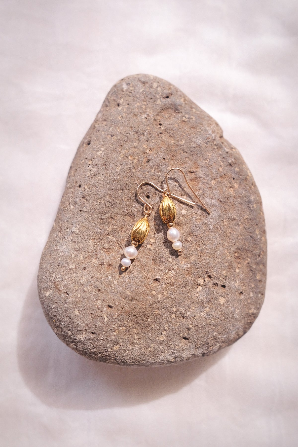 Gold Pikake & Pearl Dangle Earrings - Makamae