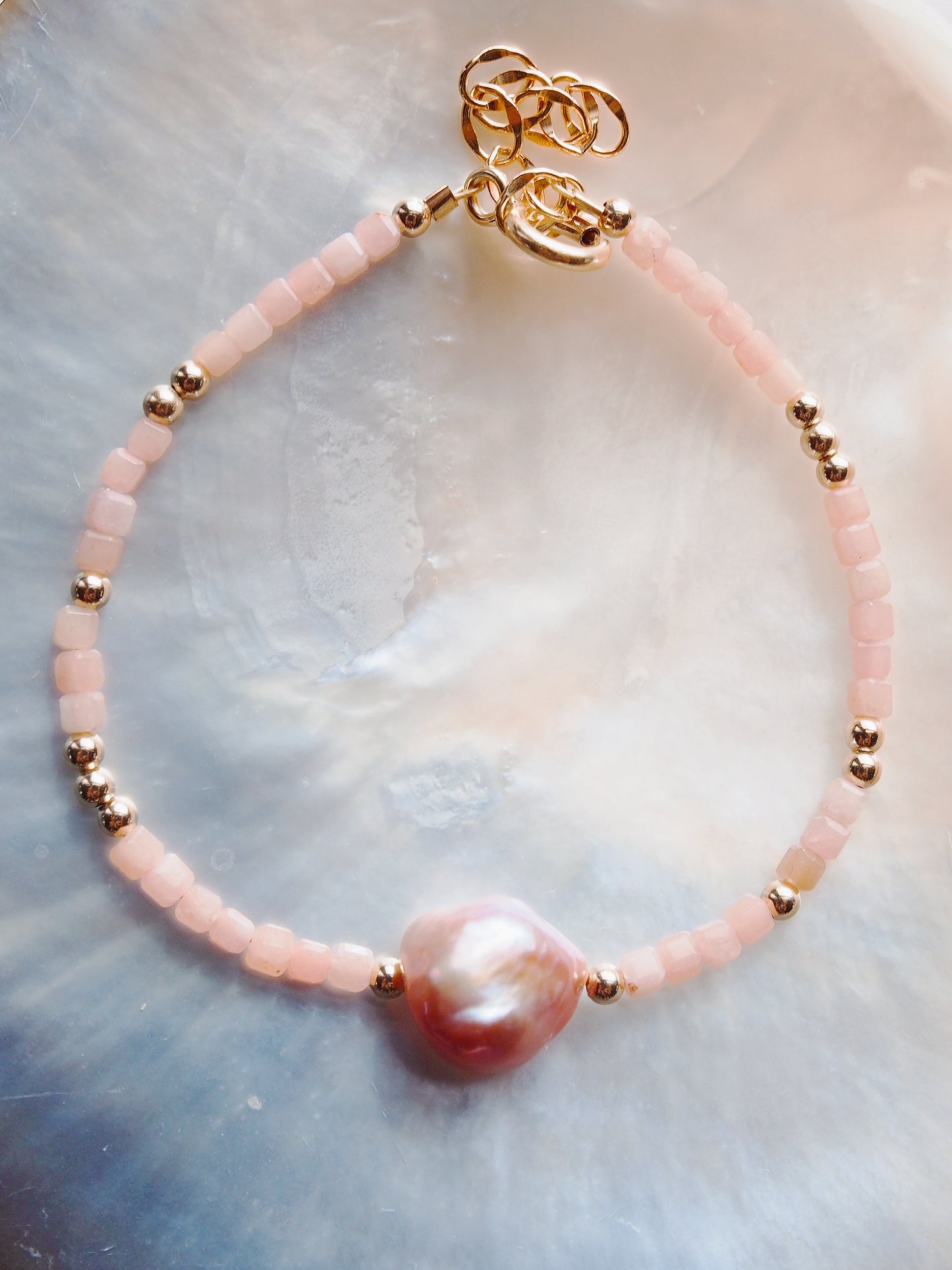 Pink Pearl and Gemstone Bracelet -  Gold Akala
