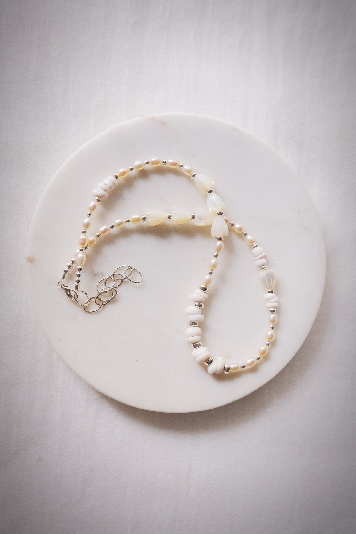 Mixed Shell & Pearl Pikake Necklace - Silver Kahakai