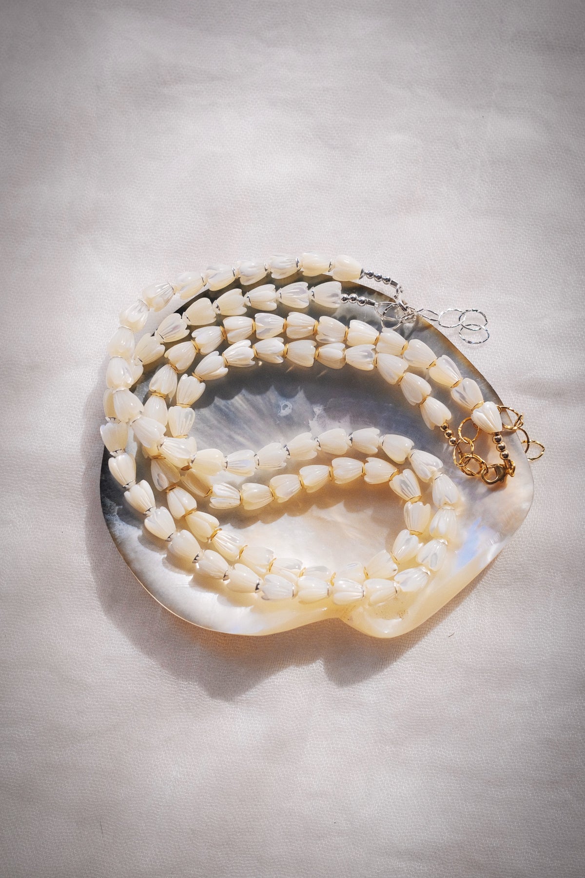 Mother of Pearl Pikake Beaded Necklace - Gold Lāhela