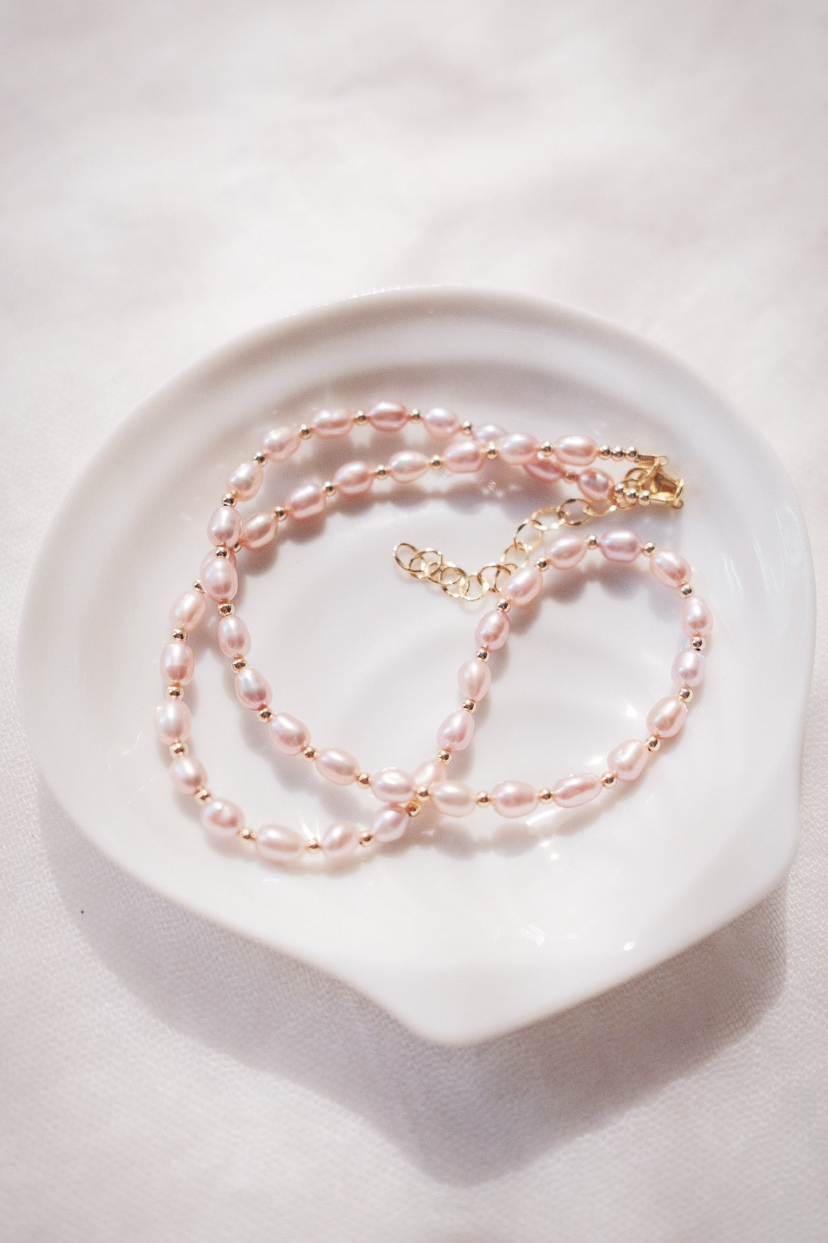 Pink Rice Pearl & Gold Bead Adjustable Necklace - Gold Liko