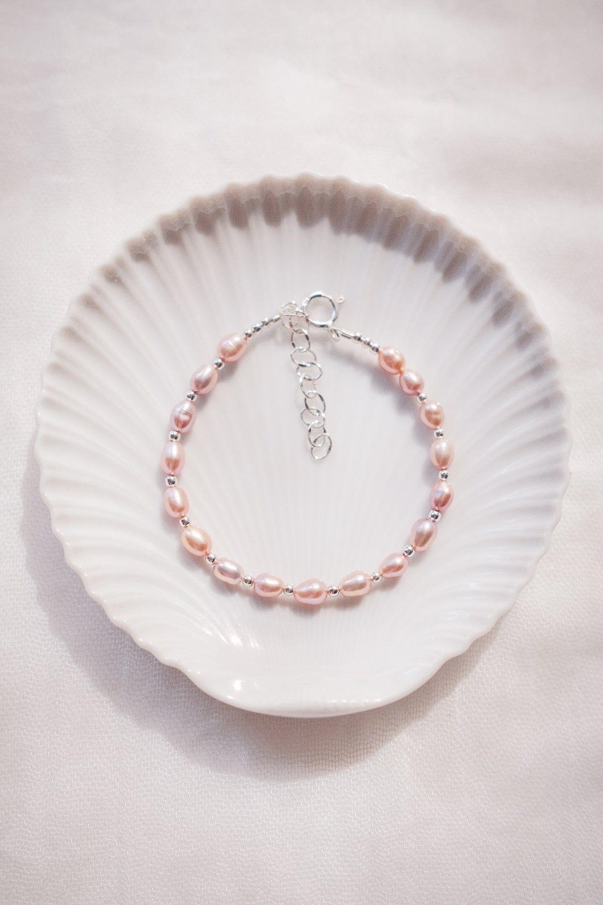 Pink Rice Pearl & Silver Bead Adjustable Bracelet - Silver Liko