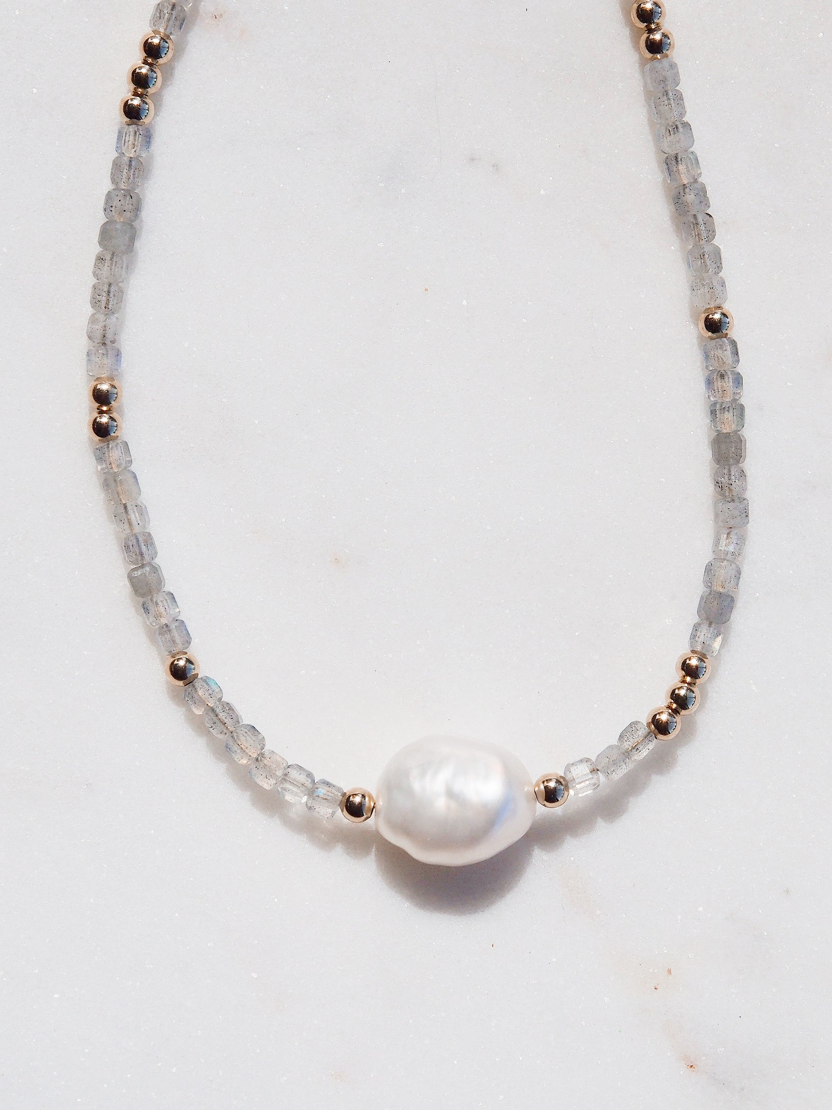 White Pearl and Gemstone Necklace - Gold Haukea