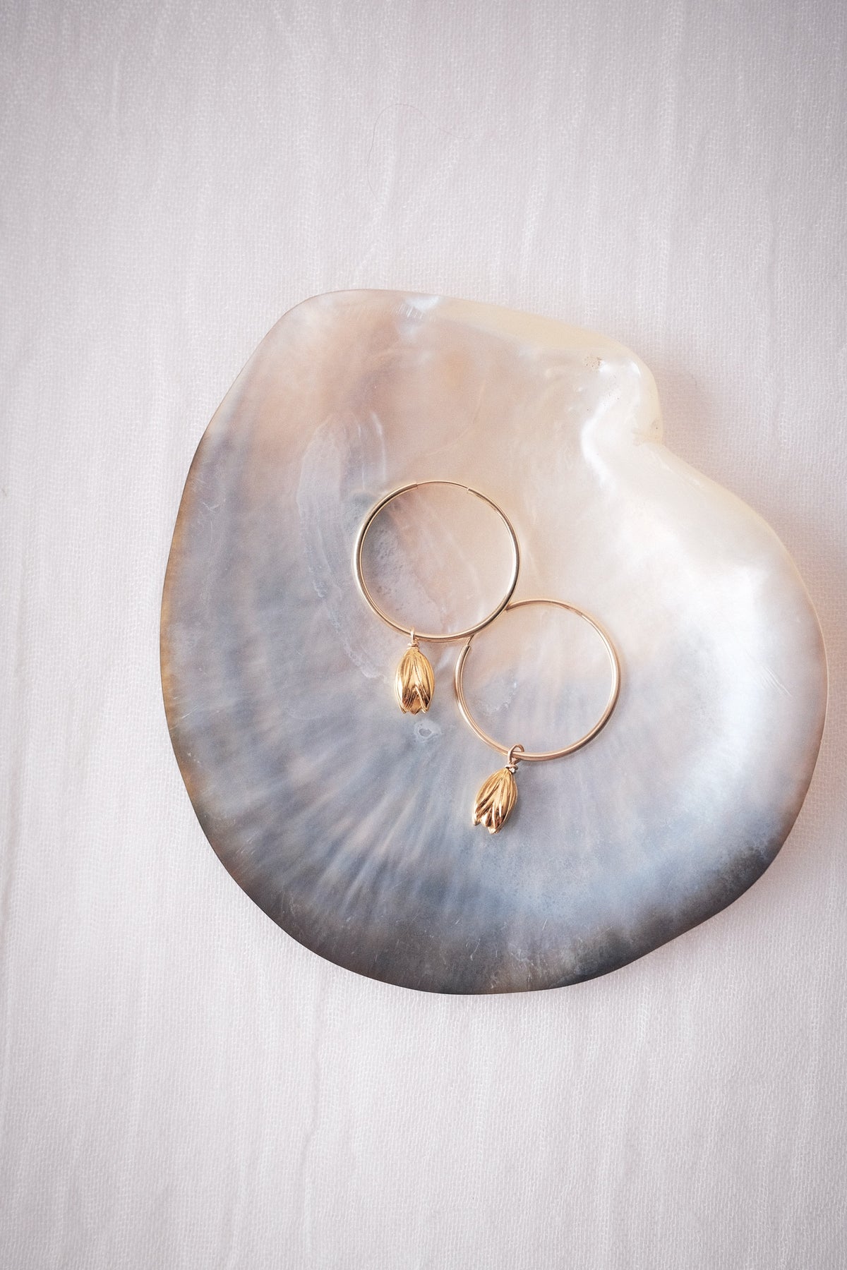 Gold Filled Pikake Charm Hoop Earrings - Hoʻopuni