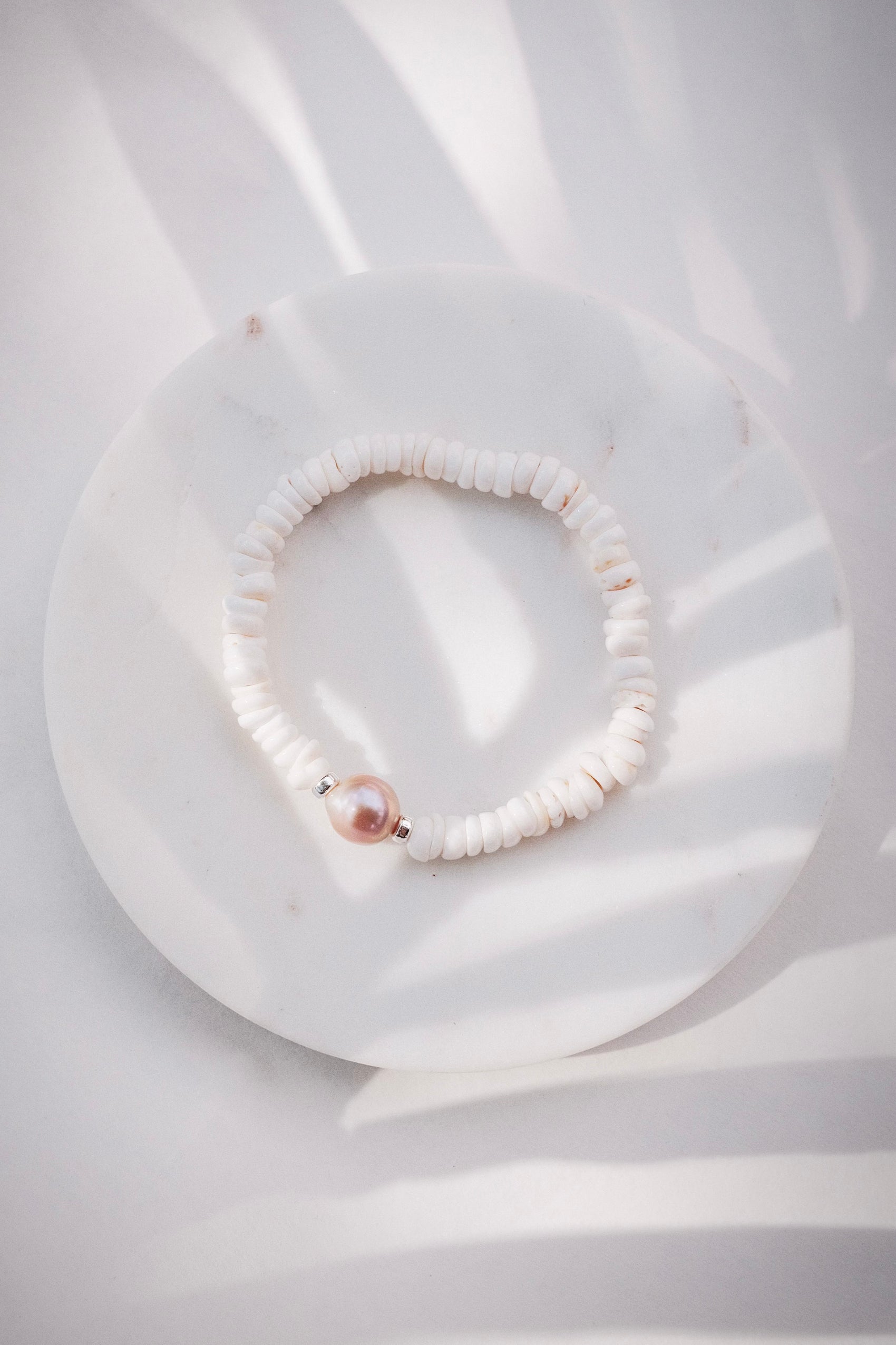 Choose your Silver Stretchy Puka Shell Bracelet - Silver Ali'ikai