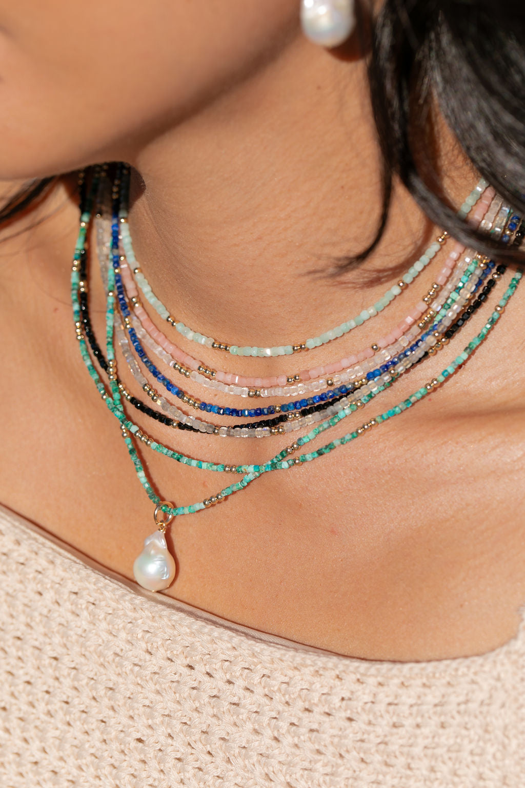 Flameball Baroque Pearl and Gemstone Necklace - Gold Keahi