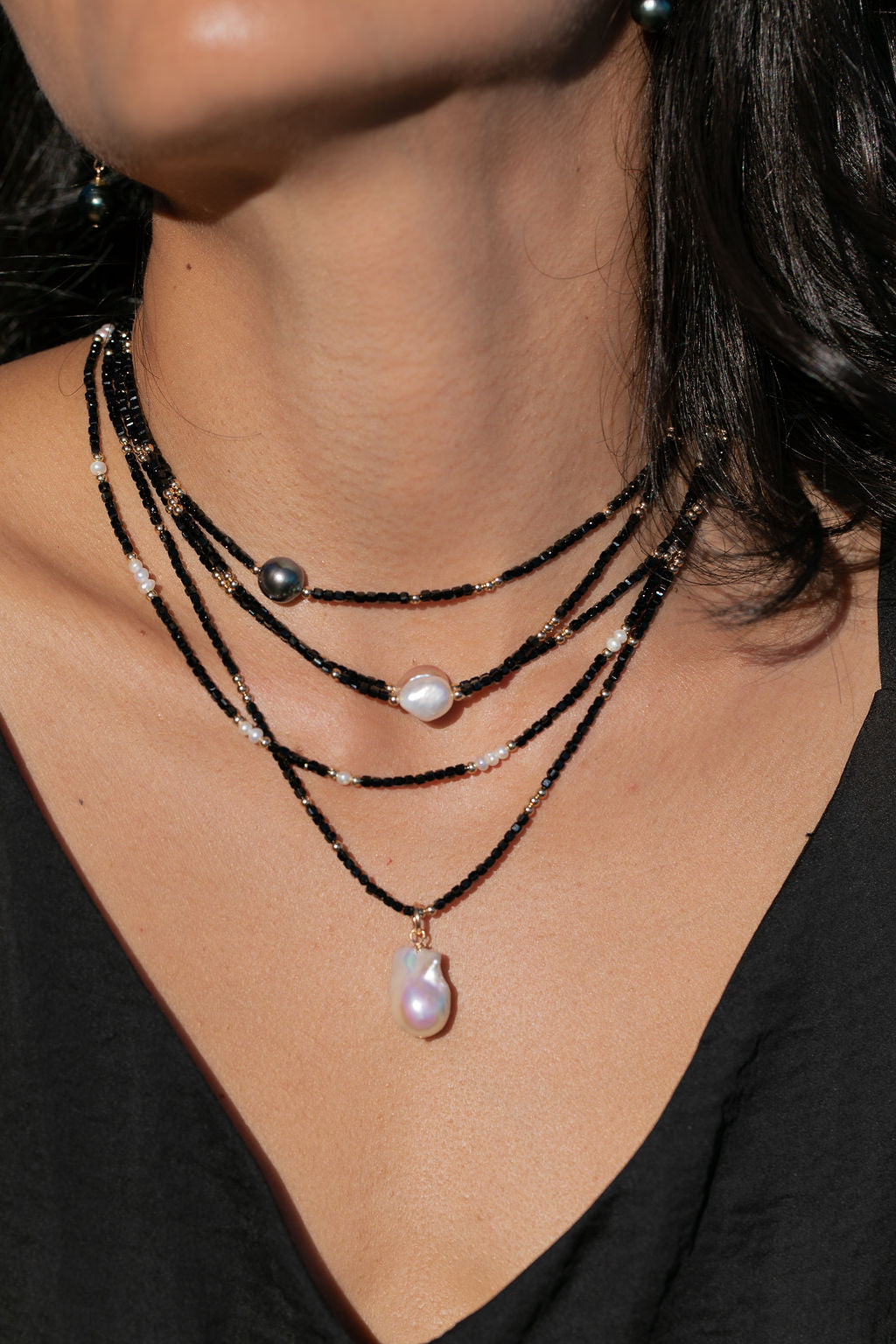 White Pearl and Gemstone Necklace - Gold Haukea