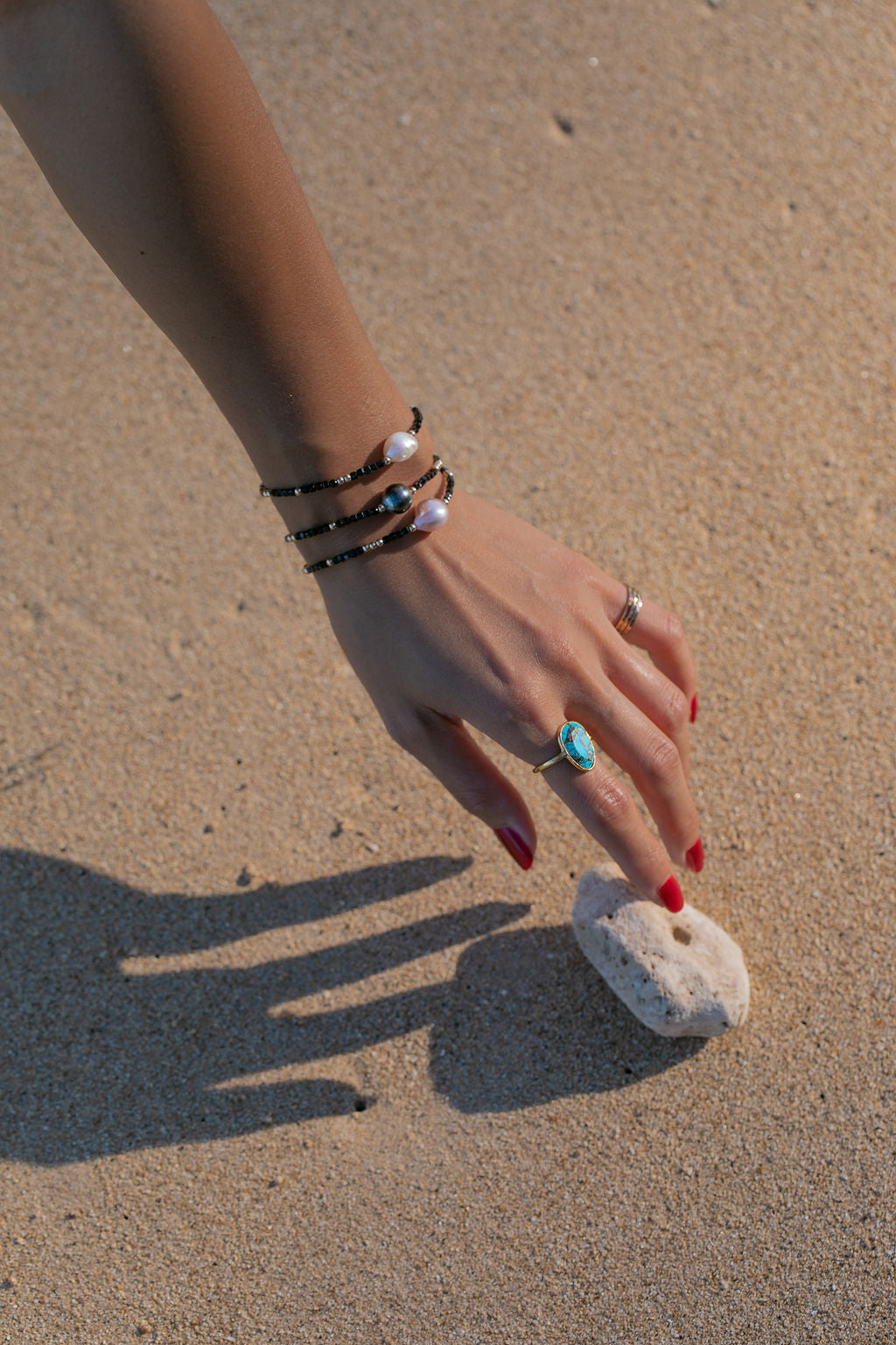 White Pearl and Gemstone Bracelet - Gold Haukea