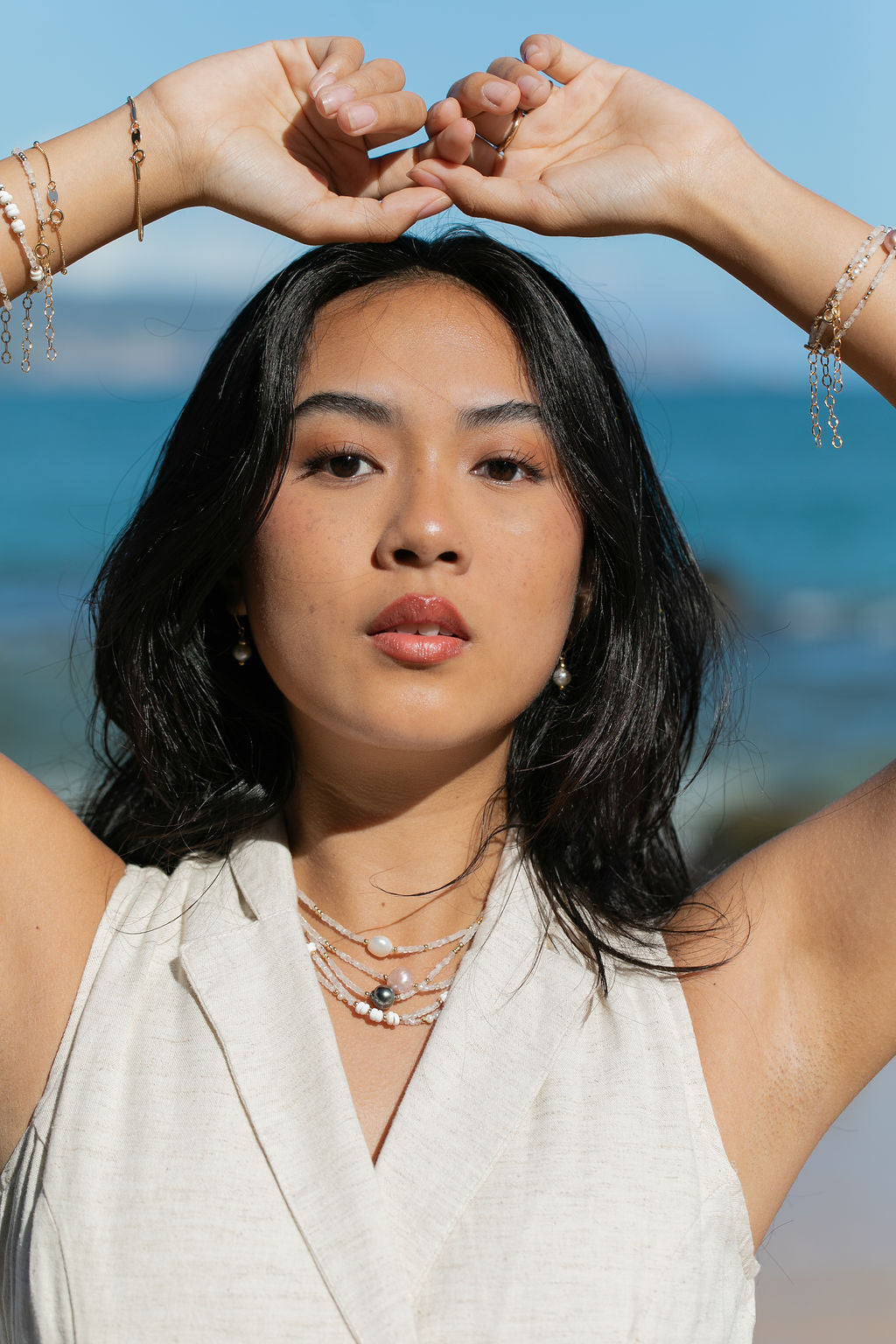 White Pearl and Gemstone Necklace - Gold Haukea