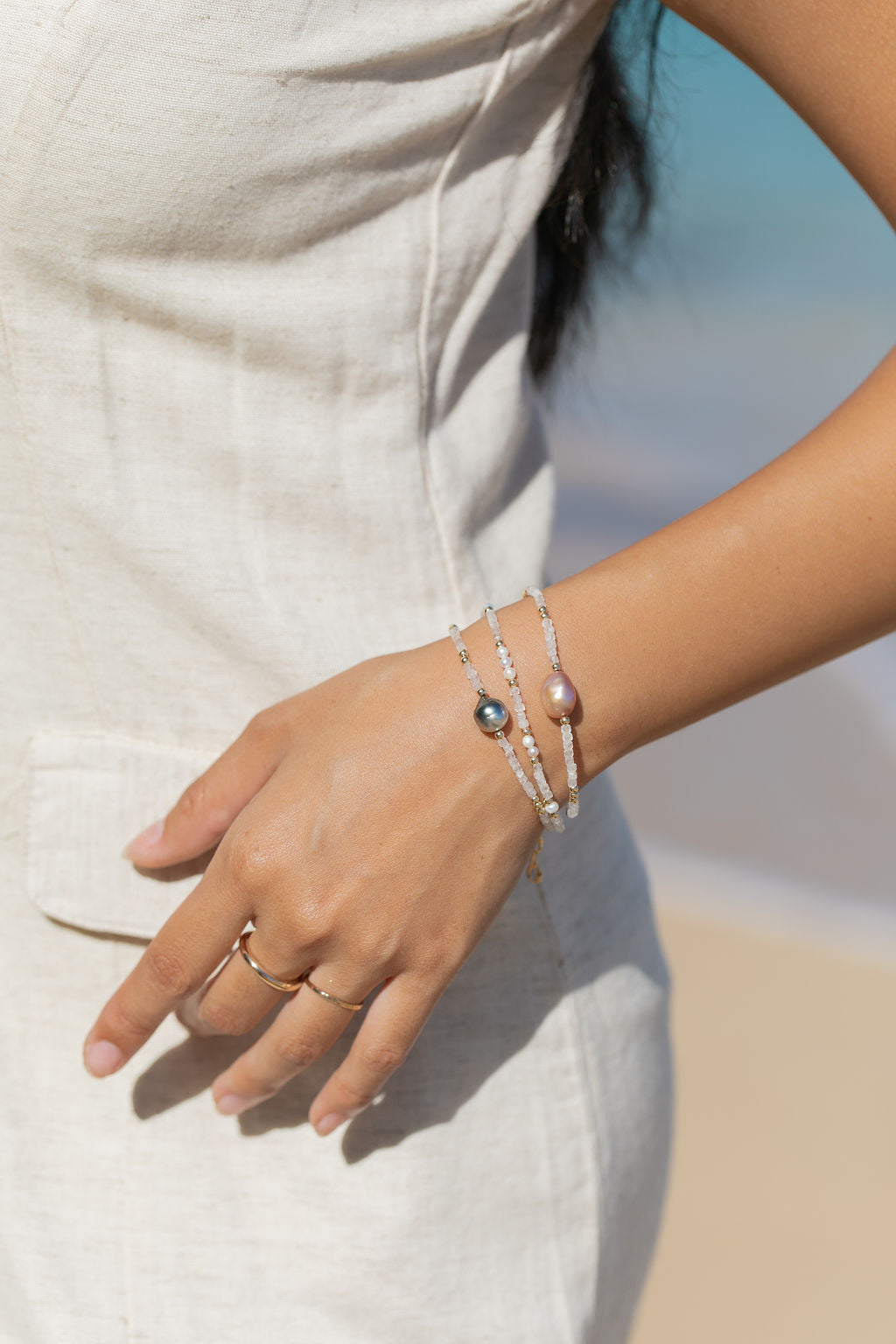 Pink Pearl and Gemstone Bracelet -  Silver Akala