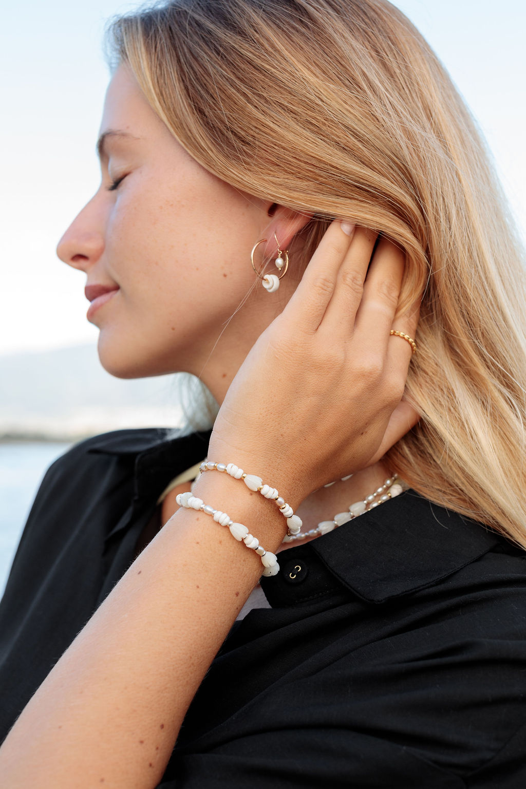 Gold Puka Shell Endless Hoop Earrings - Kailani