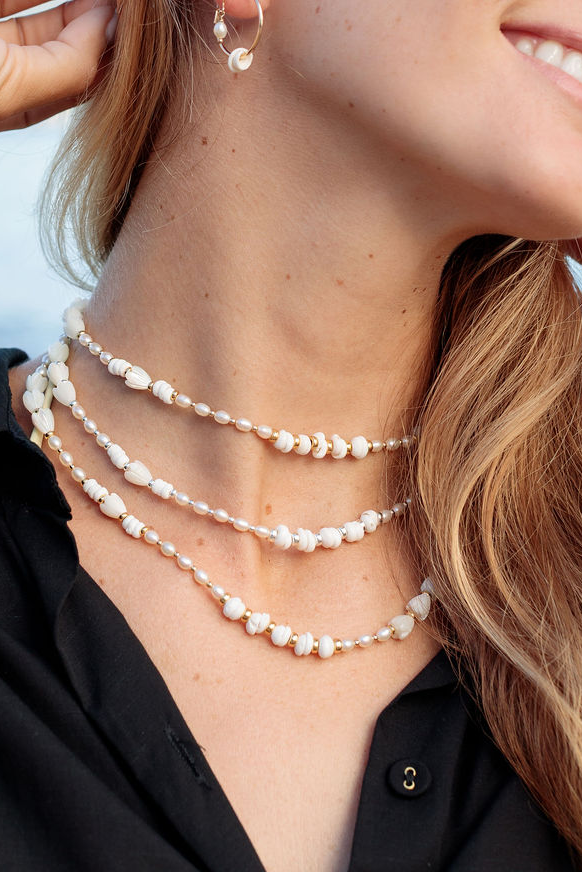 Mixed Shell & Pearl Pikake Necklace - Silver Kahakai