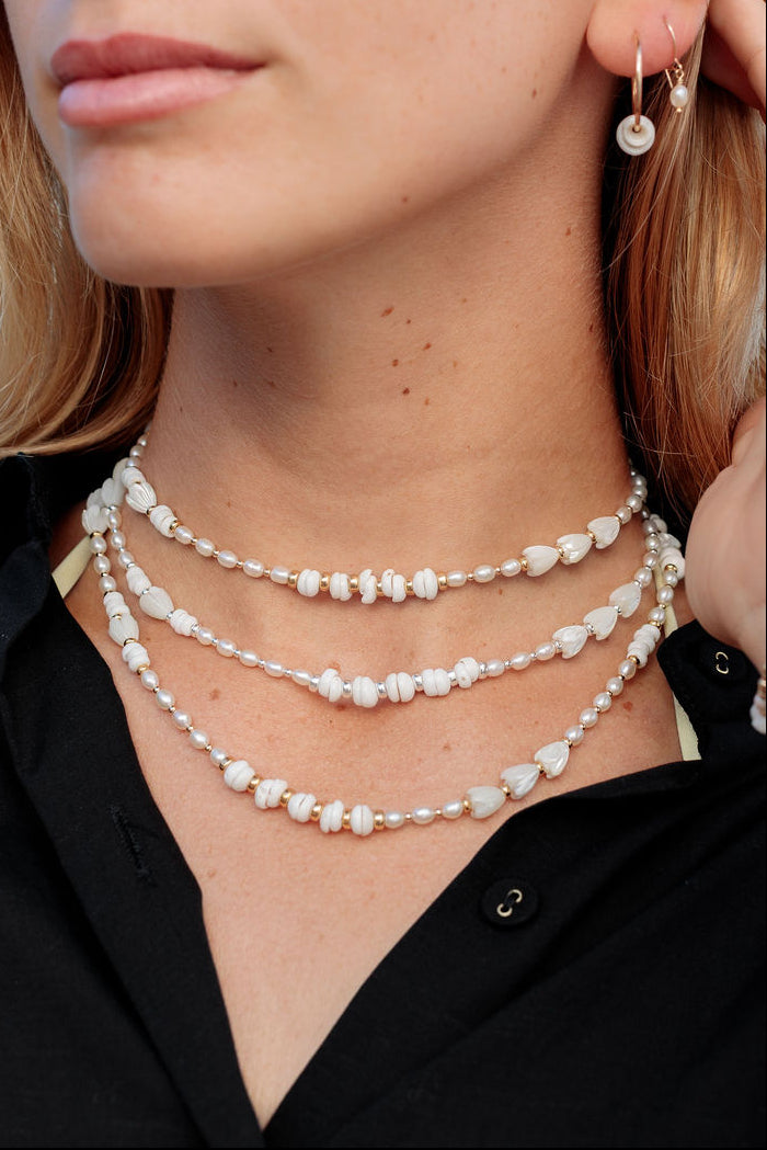 Mixed Shell & Pearl Pikake Necklace - Silver Kahakai
