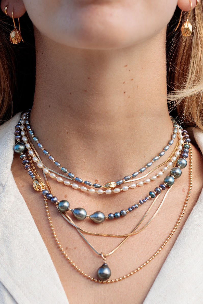 Tahitian & Peacock Pearl Pikake Necklace - Kiʻekiʻe