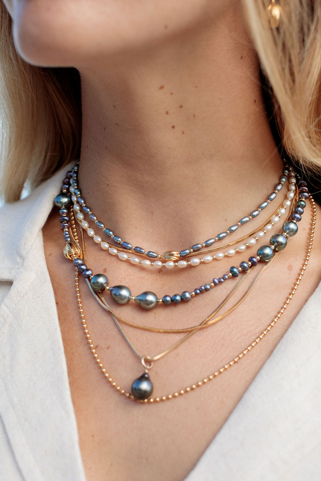 Tahitian & Peacock Pearl Pikake Necklace - Kiʻekiʻe