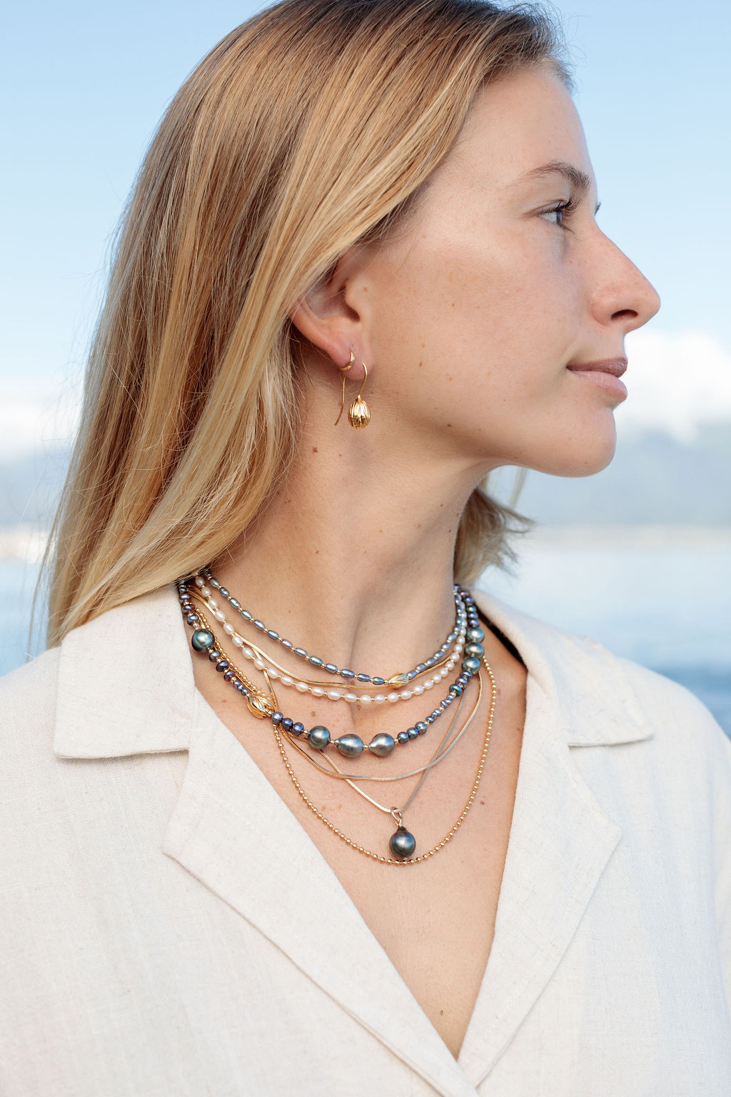 Tahitian & Peacock Pearl Pikake Necklace - Kiʻekiʻe