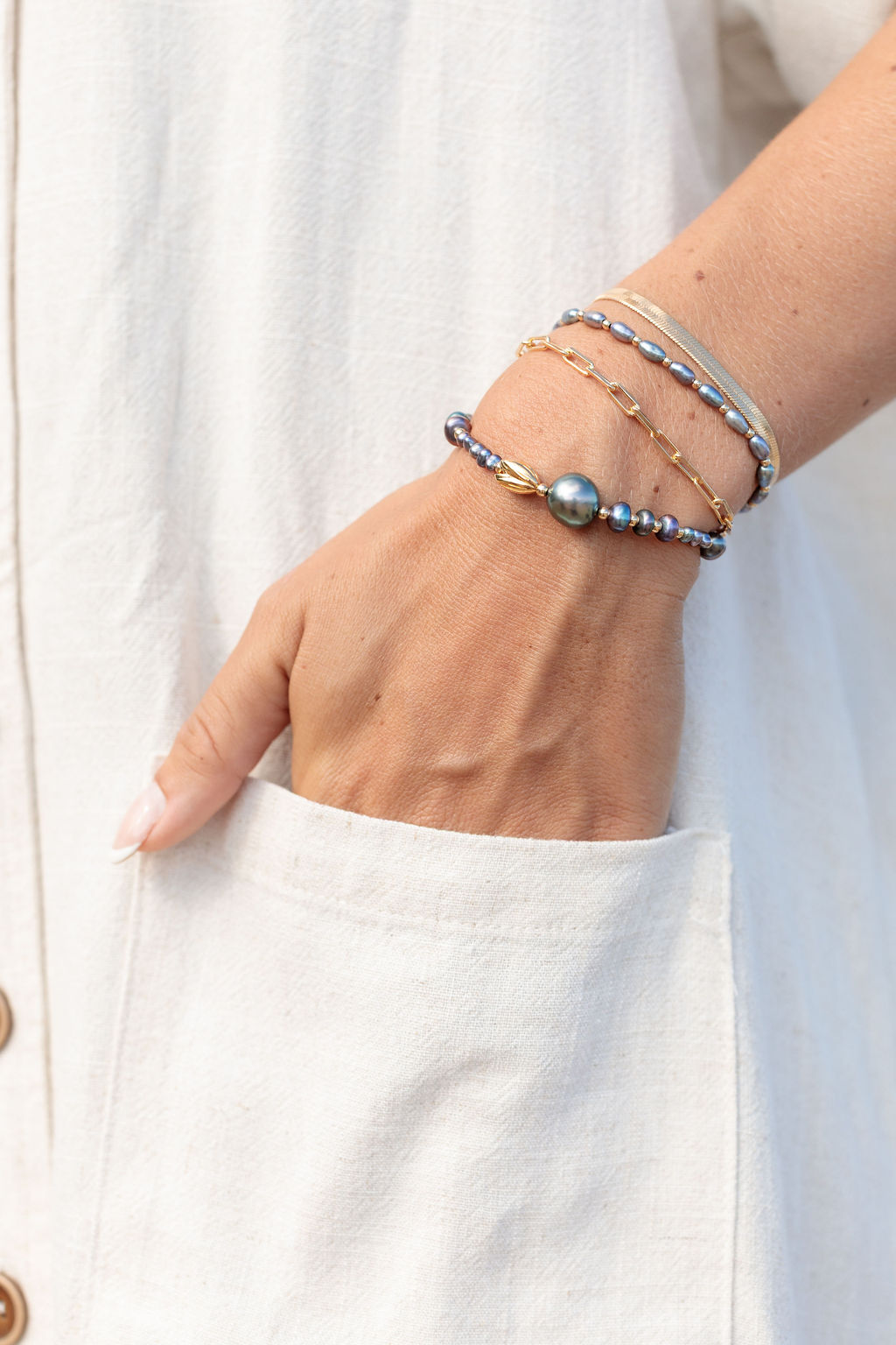 Tahitian & Peacock Pearl Pikake Bracelet - Kiʻekiʻe