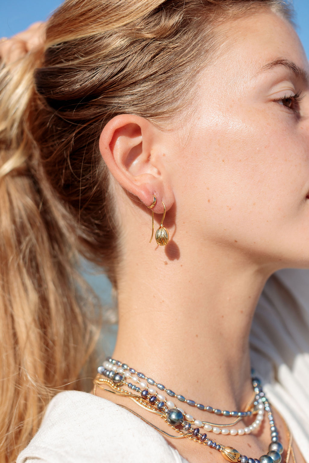 Large Gold Pikake Drop Earrings - Mohala