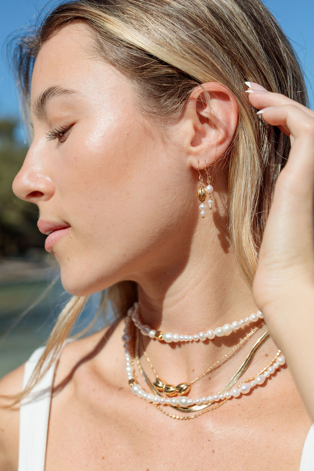 Triple Floating Gold Pikake Charm Necklace - Kālewa