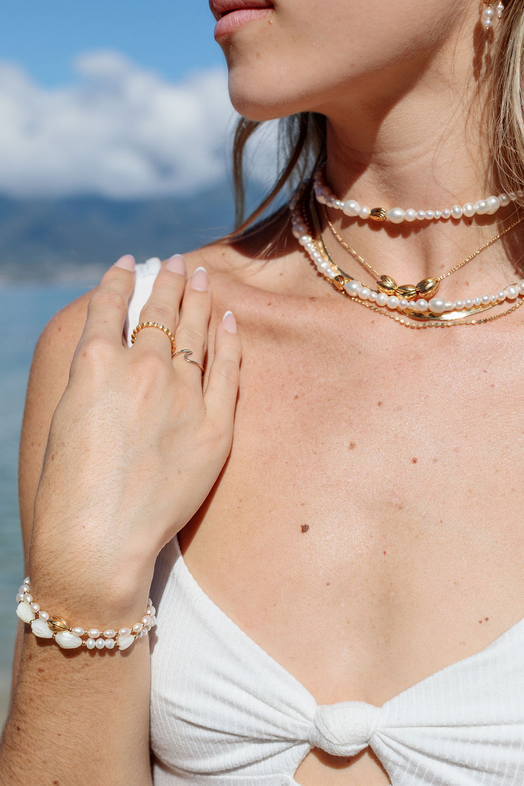 Triple Floating Gold Pikake Charm Necklace - Kālewa
