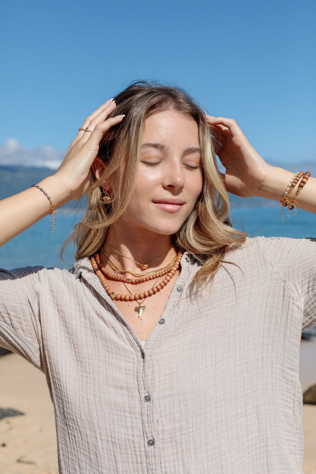 Floating Gold Pikake Charm Necklace - Lana