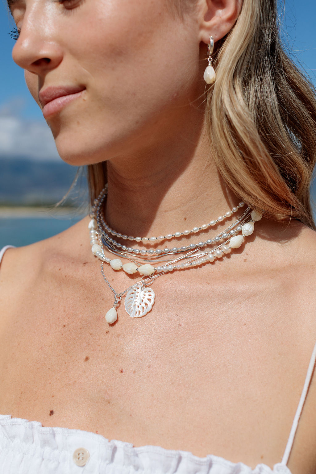 White Rice Pearl & Silver Bead Adjustable Necklace - Silver Keʻokeʻo
