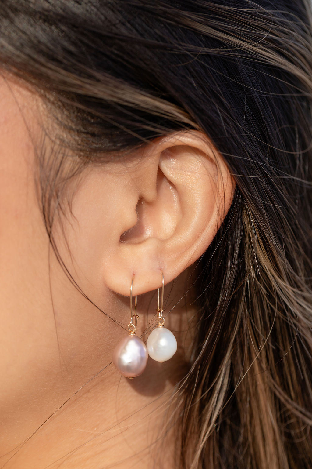 White Freshwater Pearl Drop Earrings - Gold Haukea
