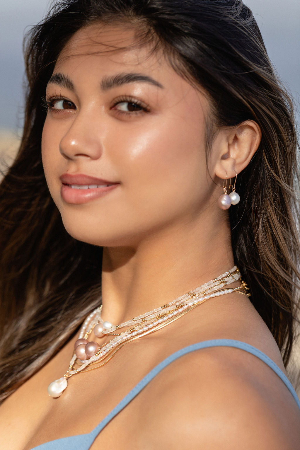 White Freshwater Pearl Drop Earrings - Gold Haukea