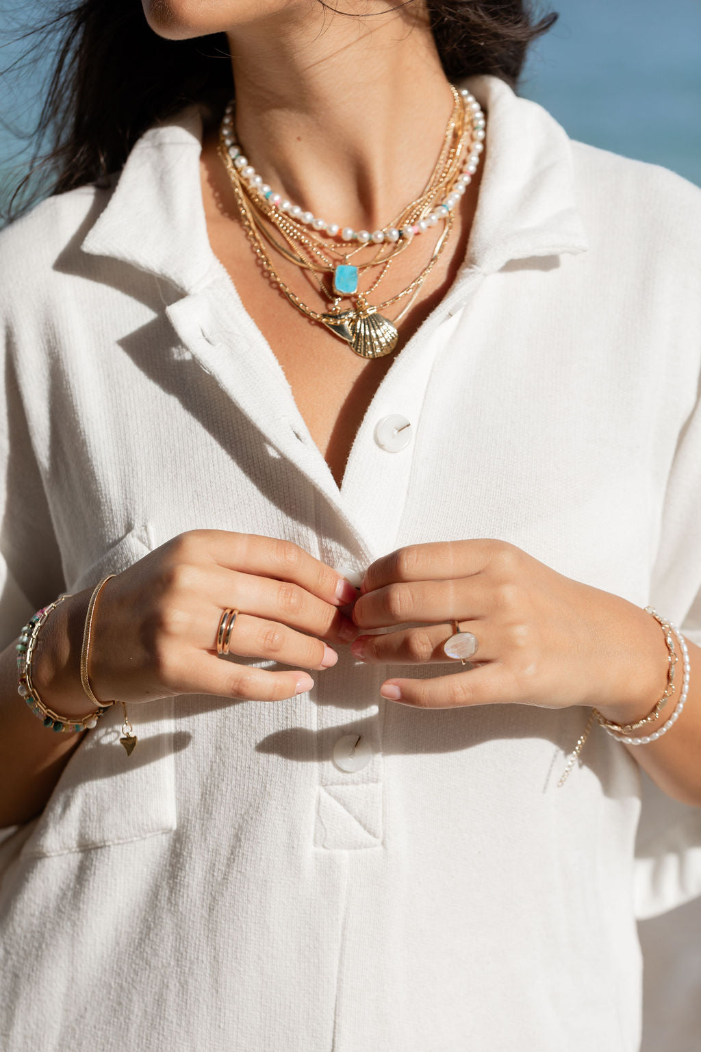 Howlite Turquoise Gemstone Gold Pendant Necklace - Alaka'i