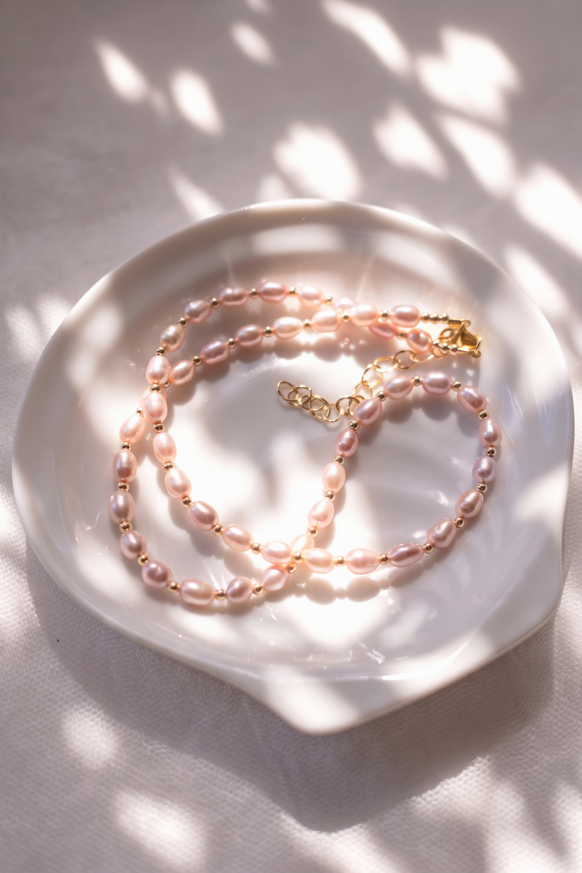 Pink Rice Pearl & Gold Bead Adjustable Necklace - Gold Liko