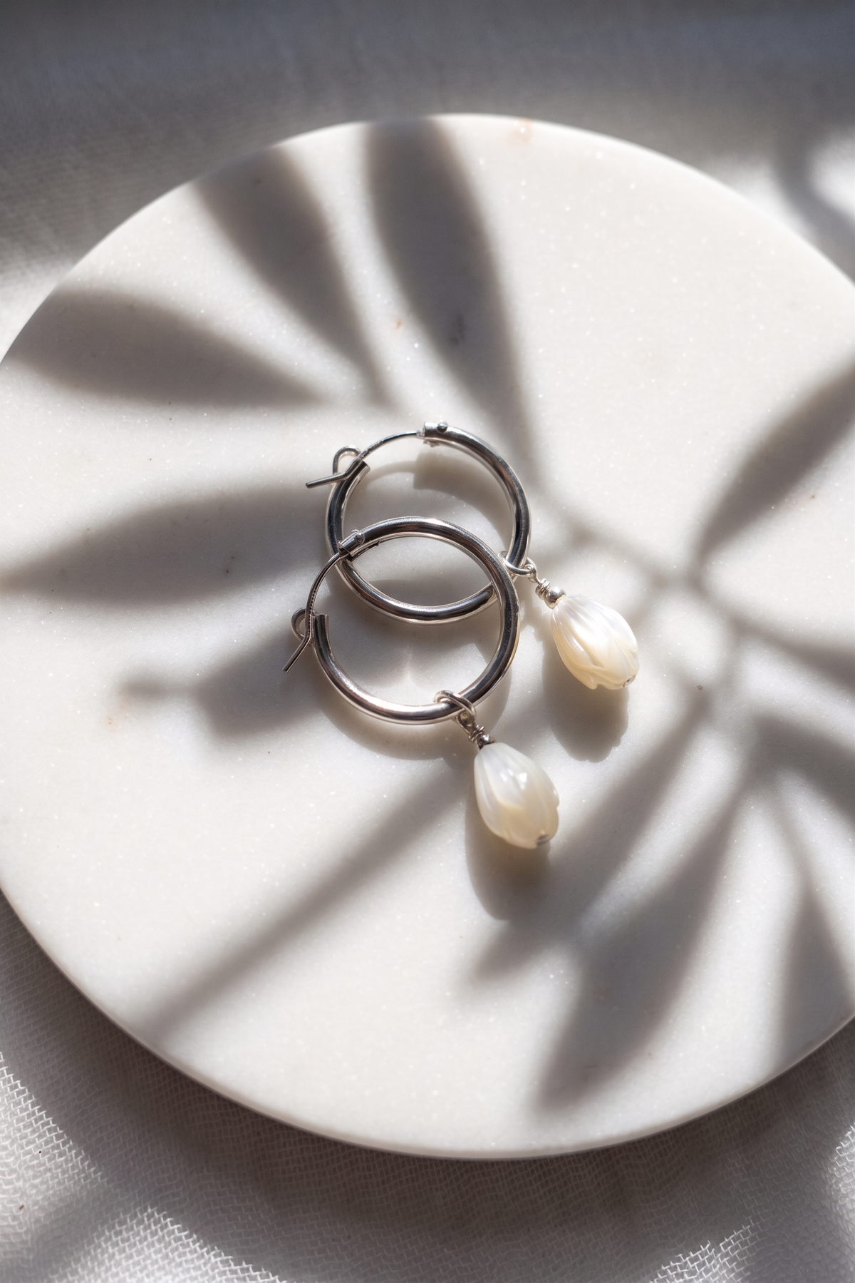 Sterling Silver Latch Pikake Hoop Earrings - Healani
