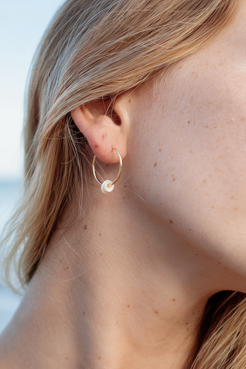 Gold Puka Shell Endless Hoop Earrings - Kailani