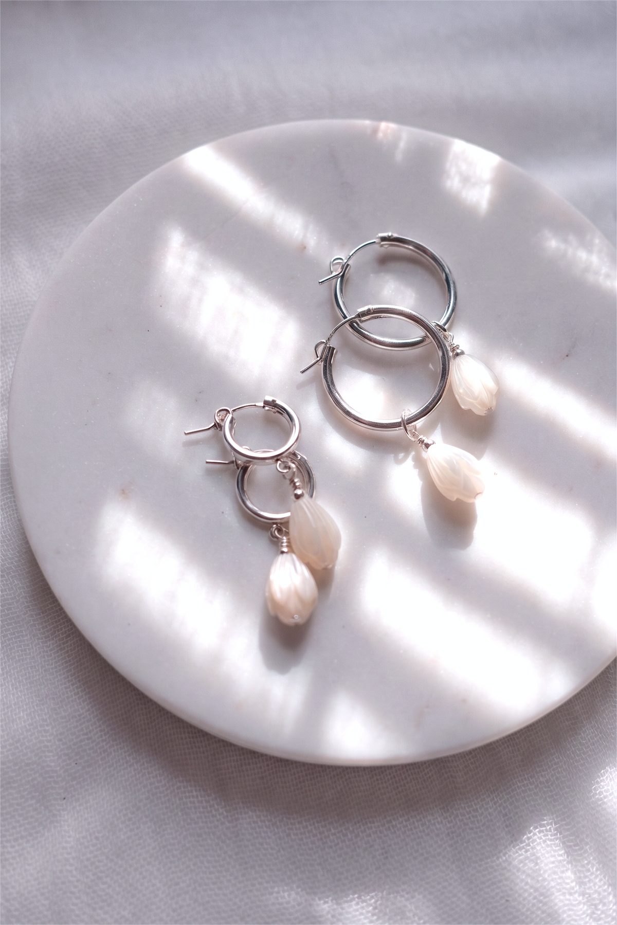 Sterling Silver Latch Pikake Hoop Earrings - Healani