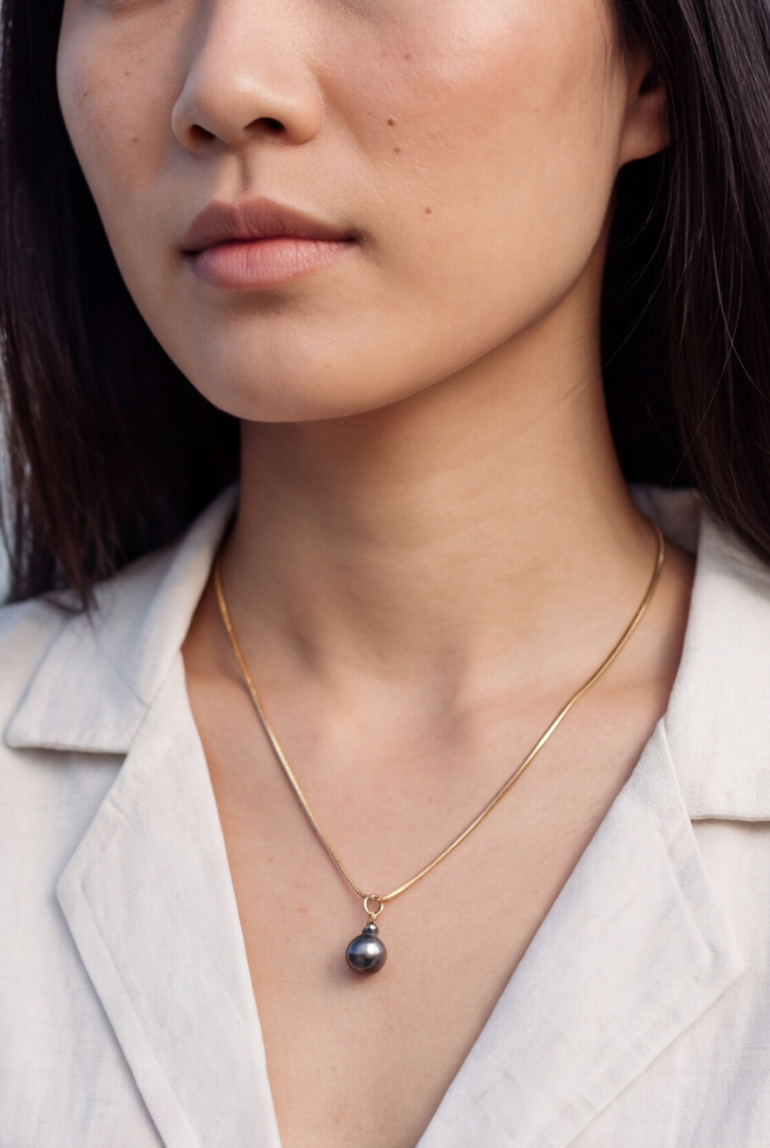 Tahitian Pearl Necklace | Single Pearl on 18kt Gold-Filled Snake Chain - Kai