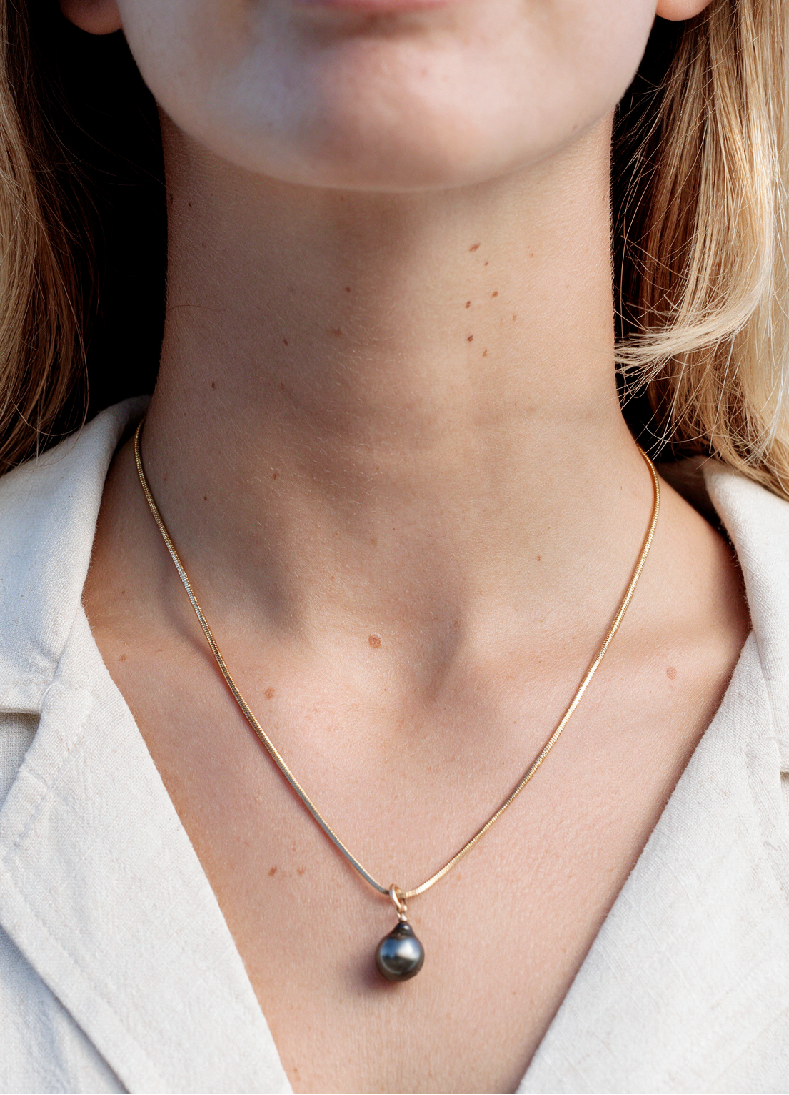 Tahitian Pearl Necklace | Single Pearl on 18kt Gold-Filled Snake Chain - Kai