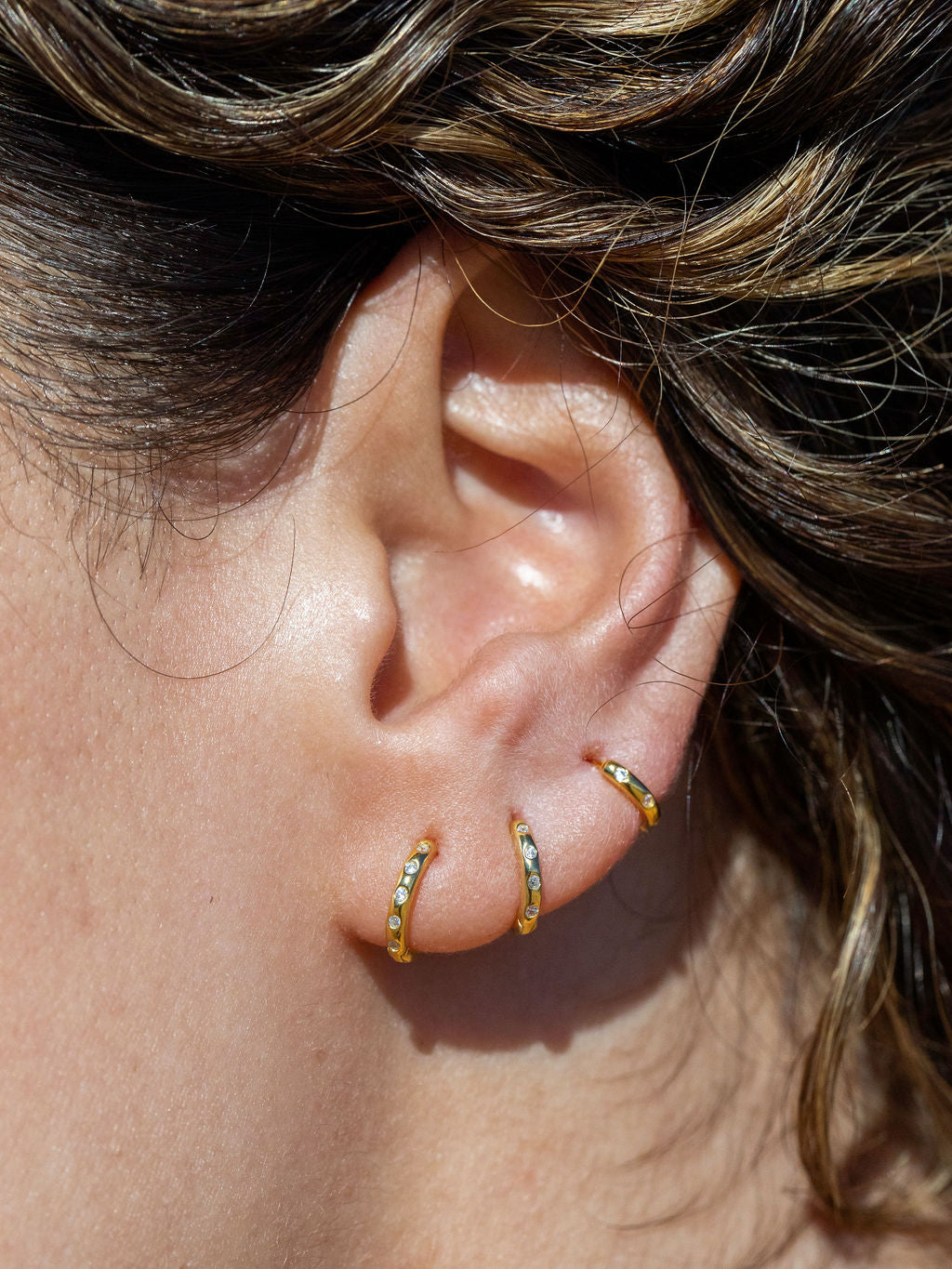 Mini Crystal Gold Huggie Hoop Earrings - Alamea