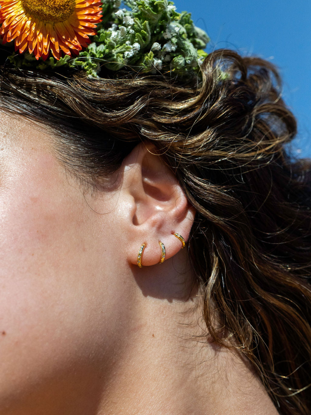 Mini Crystal Gold Huggie Hoop Earrings - Alamea