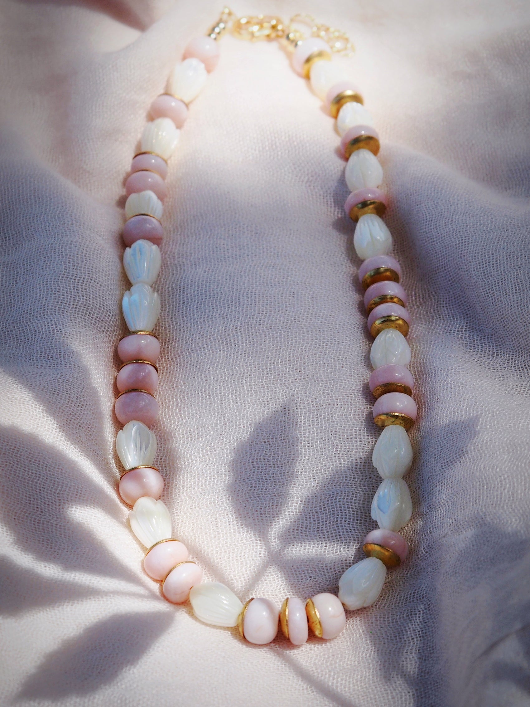 Pink Opal and Pikake Necklace - Aonani