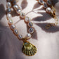 Sale - Statement White Pearl Necklace with Gold Shell Pendant - Kawai