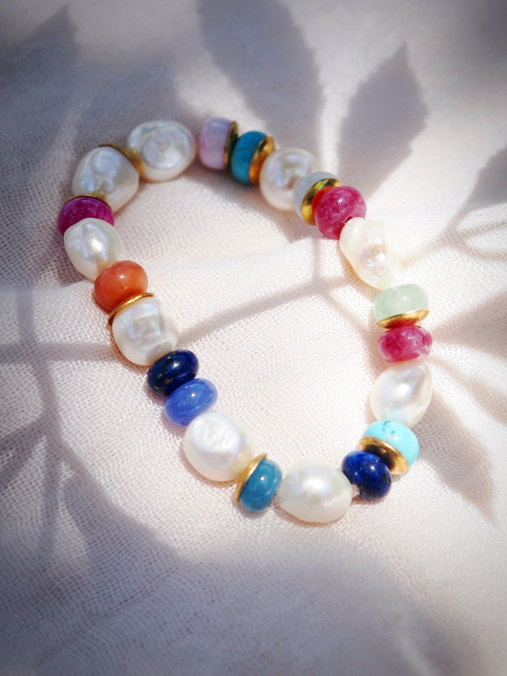 Sale - Stretchy Candy Gemstone and Pearl Bracelet - Momona