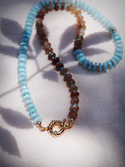 Sale - Peruvian Blue Opal Brown Moonstone Necklace - Kekepania