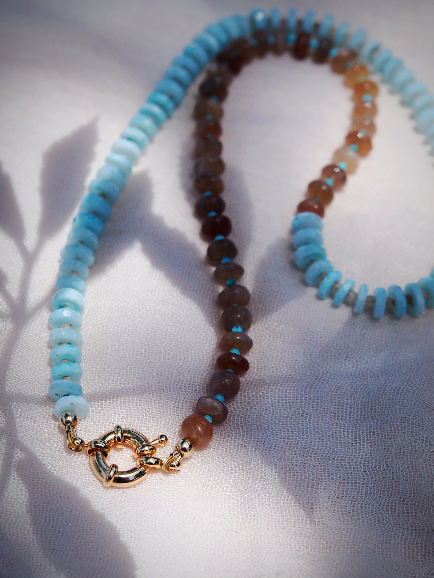 Sale - Peruvian Blue Opal Brown Moonstone Necklace - Kekepania