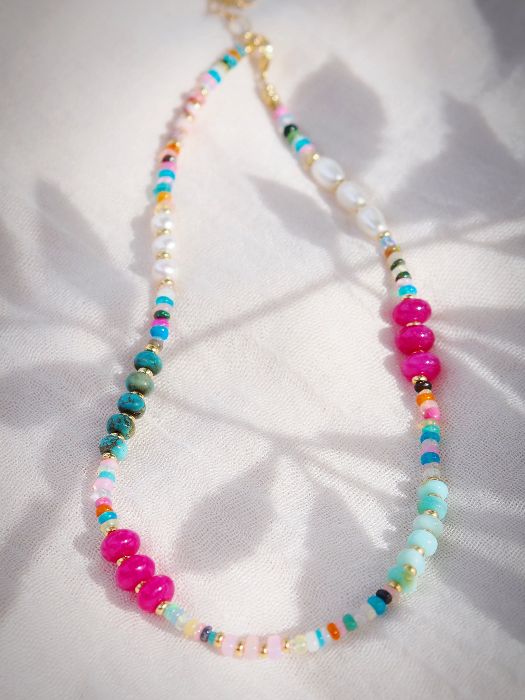 Mixed Rainbow Gemstone and Pearl Necklace - Kainui